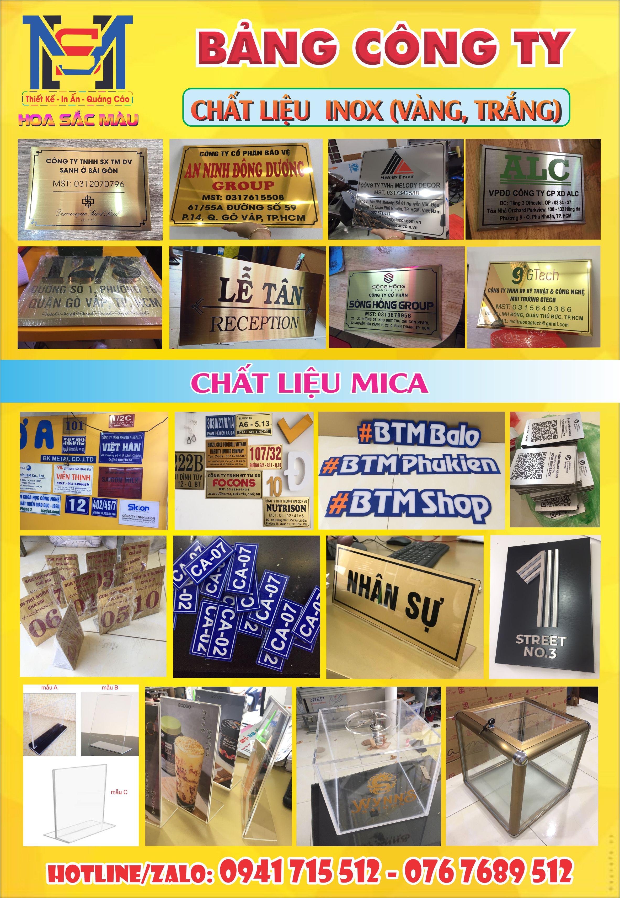 Bảng quảng cáo mica - Công Ty TNHH Thiết Kế In ấn Quảng Cáo Hoa Sắc Màu